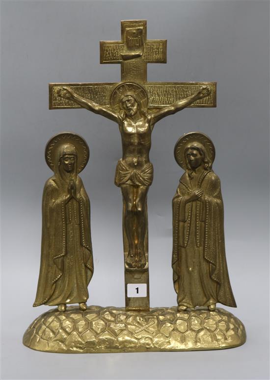 A bronze crucifix of Christ and two saints (Trinity) height 51cm